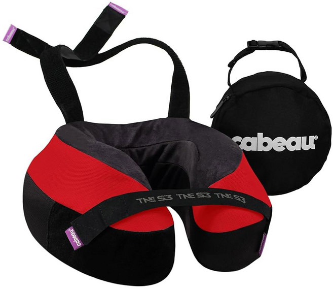 장거리 비행을 위한 카보 비행기 여행용 베개 - 에볼루션 S3 머리와 목을 보호하는 시트 스트랩이 있는 지지 메모리 폼 360 지지력 제공(제트 블랙), London, TNE Travel Pillow