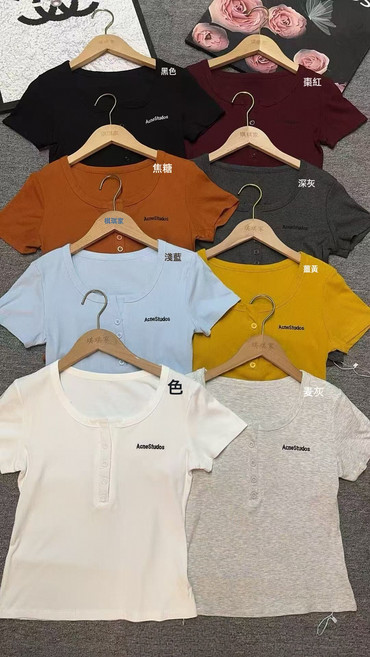 宋正恩 亨利領短袖T恤女夏季修身上衣