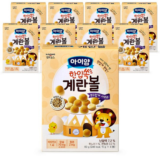 일동후디스 아이얌 한입쏙 볼과자 계란볼, 9개, 60g, 계란맛