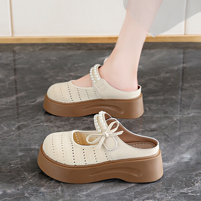 여성용 진주 장식 메리 제인 슬리퍼 여름 통기성 샌들 스타일리시 디자인