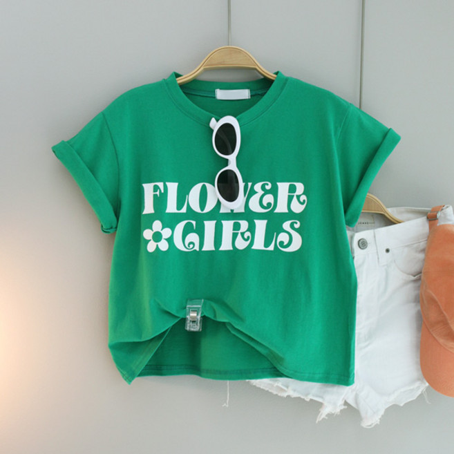 달콩 여성 박스티 루즈핏 클로버레터링크롭반팔티셔츠