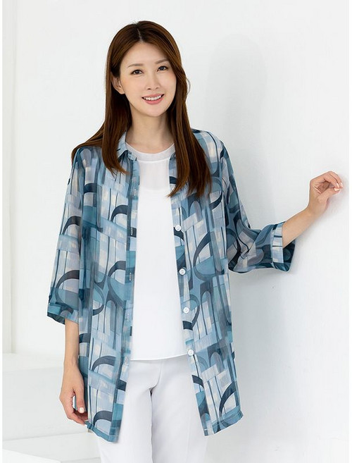모슬린 엄마옷 카라 쉬폰 도형 7부 남방 MQG127901 마담 미시 중년여성 빅사이즈 할머니옷 50대 60대 70대