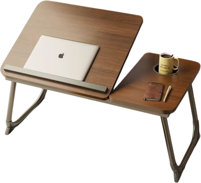 淘氣寶貝 可升降折疊床上電腦桌 多功能懶人書桌 附杯托, 黑胡色