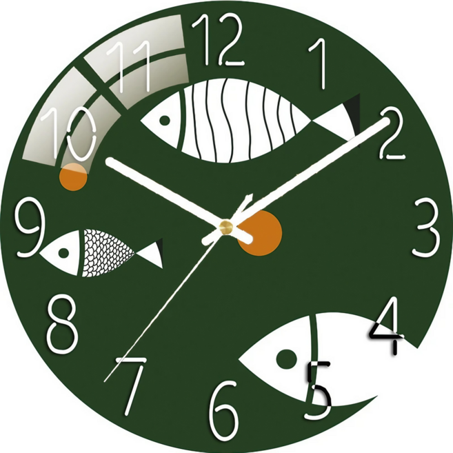 마일드하우스 알록달록 다양한 인테리어 무소음 원형 벽시계 30cm, 물고기 추상화