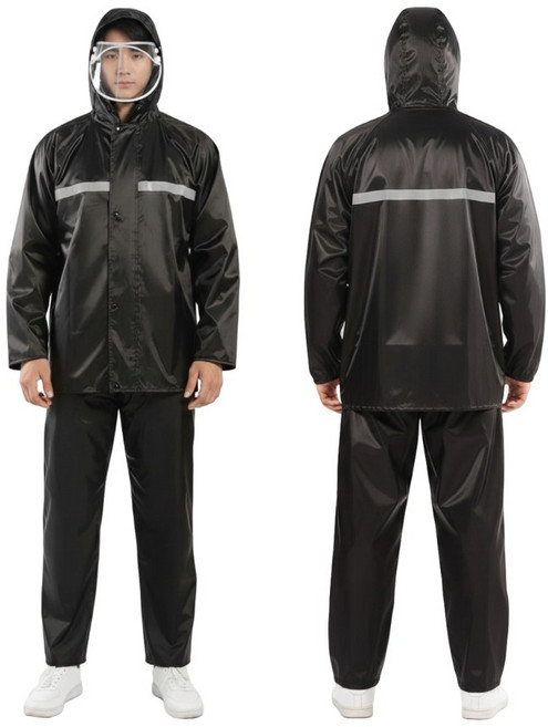 낚시 오토바이 라이딩 방수 우비 바람막이 상하의 세트, 블랙