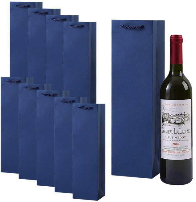 링비츠 와인 선물 포장 쇼핑백 캐리어 WP01, 10개, 무지 네이비