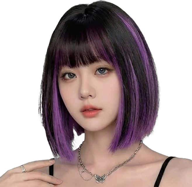 가발위드 여성 통가발 투톤 브릿지 스트레이트 단발머리 T003, 1개, 블랙퍼플