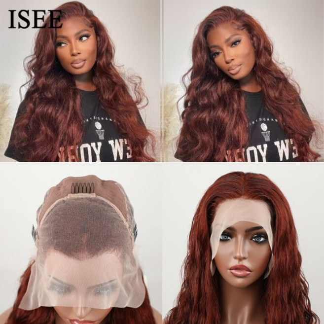 ISEE 여성용 헤어 컬러 인모 가발 붉은 갈색 #33 페루 바디 웨이브 13x4 레이스 프론트, 01 4x4 Lace Wig, 05 16인치