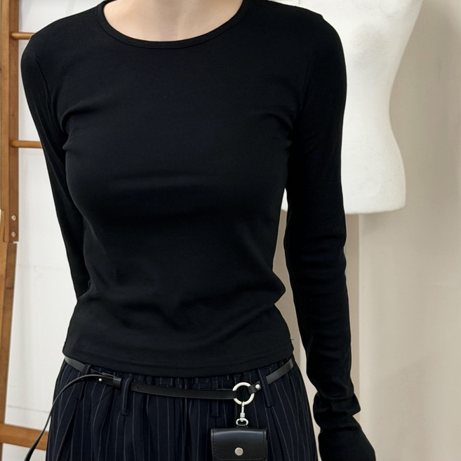 르류 여성 슬림 골지 모달 긴팔 티셔츠