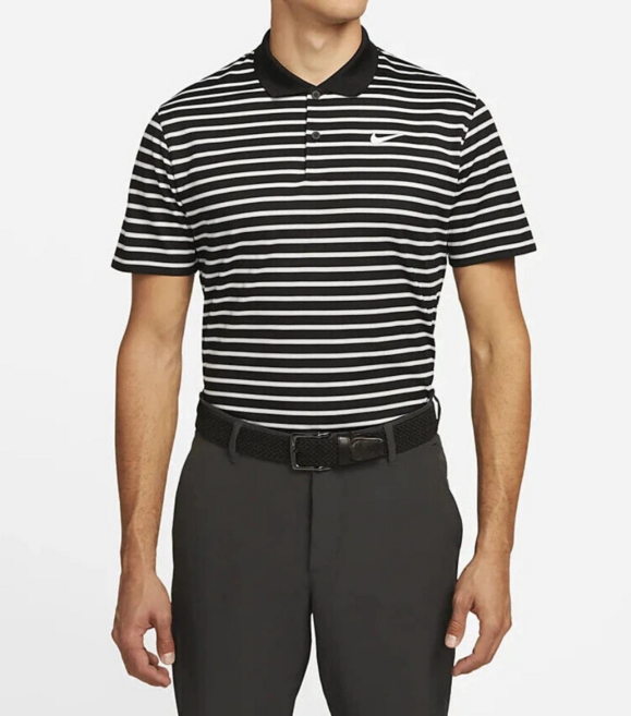 [정품병행수입 A/S가능] 나이키 남성 반팔 25 SS 단정 클래식 골프 데일리 드라이 핏 빅토리 스트라이프 폴로 셔츠 블랙/화이트