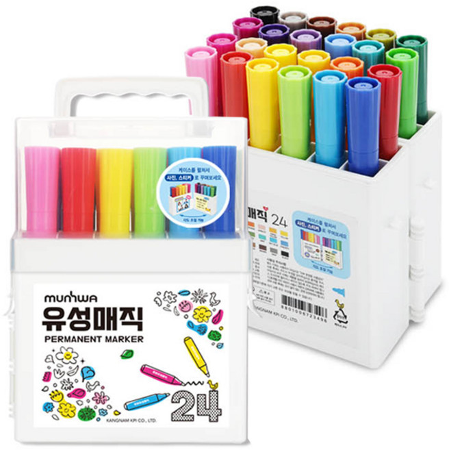 [오피스스쿨] 문화 유성매직 24색 세트 / 둥근닙 유성매직 플라스틱 머그컵 색칠놀이 도구, 1개