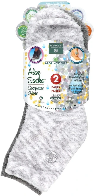 어스 테라퓨틱스 알로에 모이스처 알로에 양말 회색 및 흰색 2켤레 EAT-92994 - 쿠팡