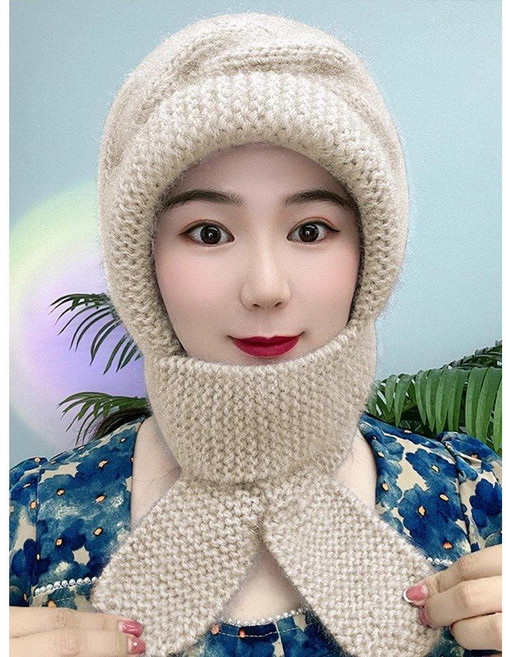 제이베니-1569 목도리 바라클라바 빅사이즈 후드 넥워머 모자 니트 비니 겨울 기모 도톰 워머 일체형