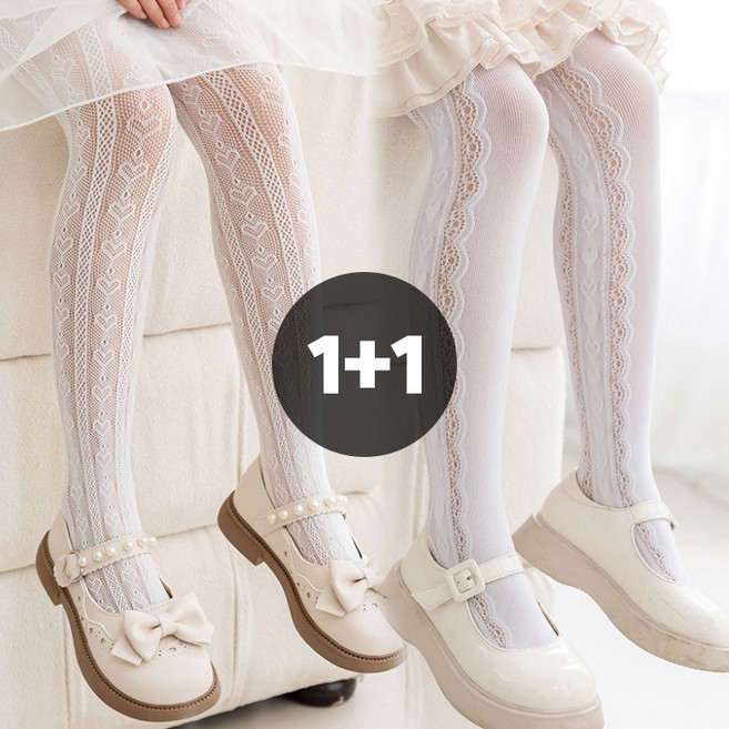 여아 레이스 화이트 팬티스타킹 2종세트