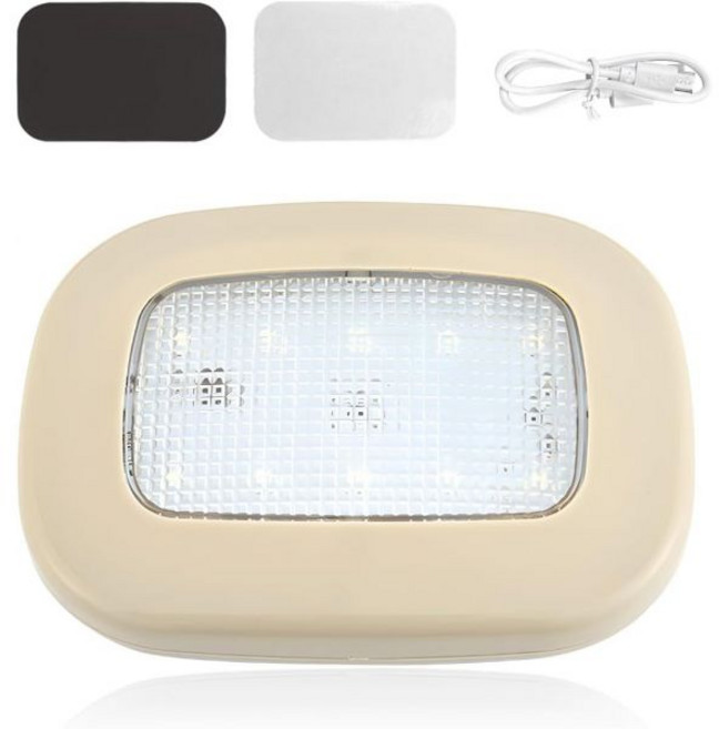Sylvil 차량용 마그네틱 돔 조명 10개의 LED 자동 내부 천장 지붕 독서등 USB 충전식 무선 돔 램프 차량 RV 캠핑 침실용 범용 자동차 액세서리(블랙), 베이지