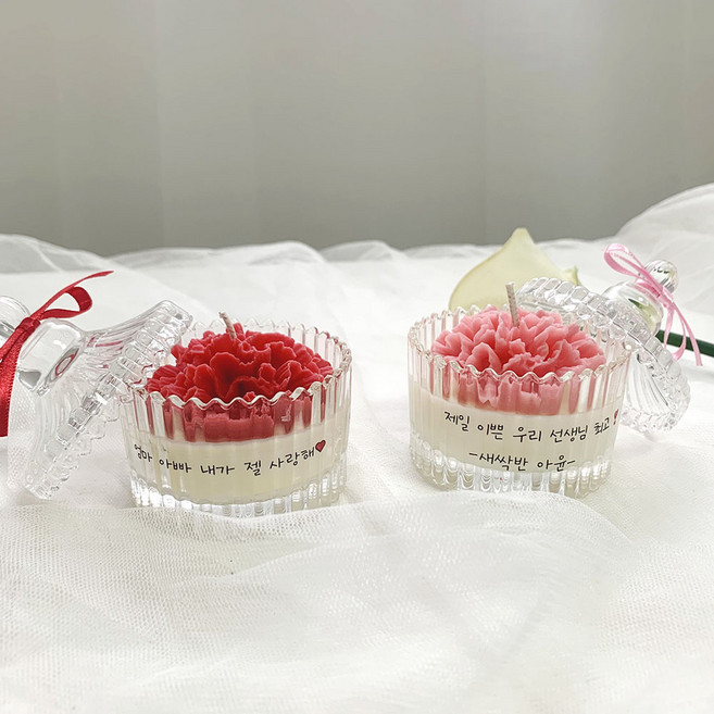 원하는 문구 제작 메리고 미니 카네이션 캔들, 화이트머스크, 레드, 1개