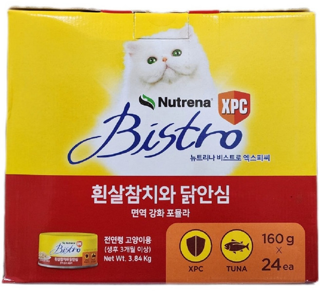 뉴트리나 비스트로 프로 흰살 참치와 닭안심 애묘용 캔사료 160g x 24캔, 24개, 흰살참치와닭안심