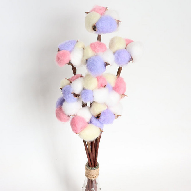 棉花糖彩色木棉花乾燥花束 DIY插花配件 永生花玻璃罩裝飾, 彩色一支（一個花頭）