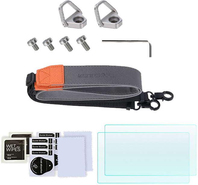 써니라이프 dji RC2 컴포터블 넥스트랩+액정보호 강화유리필름 패키지 아바타360/미니5프로/매빅4프로/에어3s/플립 드론 조종기 액세서리, 1세트, 컴포터블 넥스트랩+필름 2매