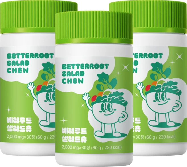 베러루트 샐러드 츄 캔디 야채 혼합 농축 분말 길 토마토 식이섬유 팁 영양제, 3개, 30정 - 쿠팡