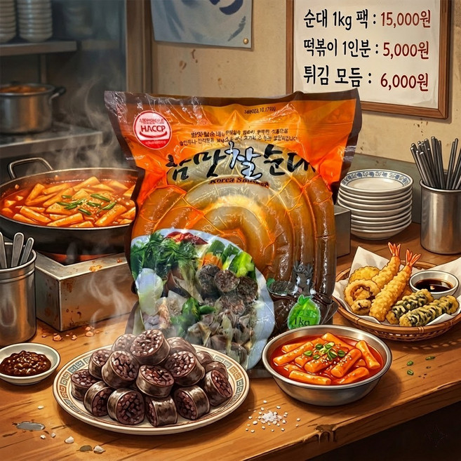 착한 찰 순대 2kg 쫄깃한 분식 순대볶음 순대국용 업소용, 1개