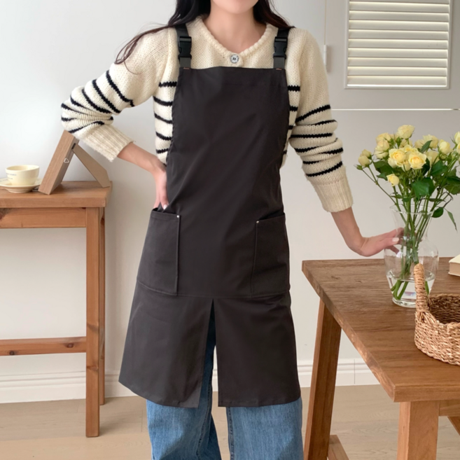 드로우데이즈 H형 가벼운 주방 앞치마 예쁜 방수 앞치마, 1개, 차콜 블랙