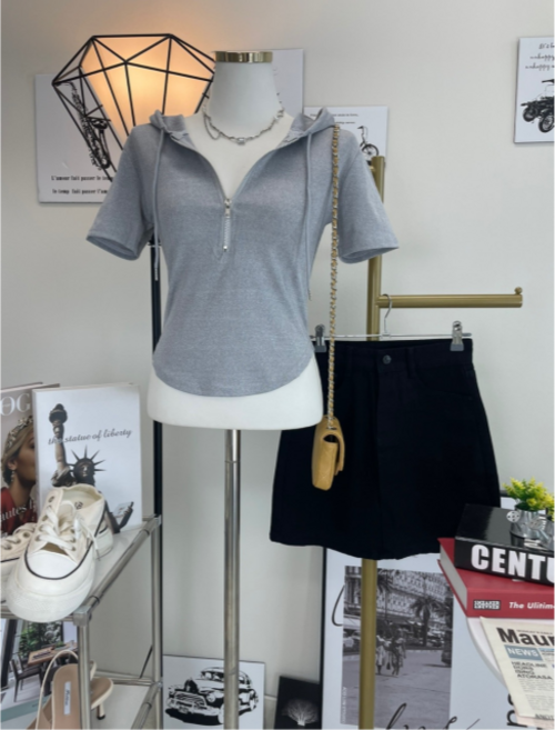 [허리잘록 핏이예쁜] 후드 반집업 반팔 크롭반팔 크롭티 후드반팔 집업후드 여리여리핏 3color