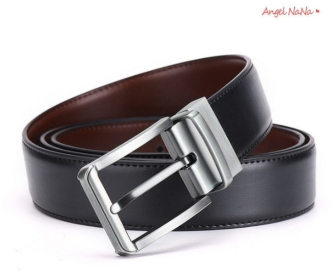 【AngelNaNa】-3.2CM男士牛皮雙面雙色針扣腰帶-復古簡約商務百搭