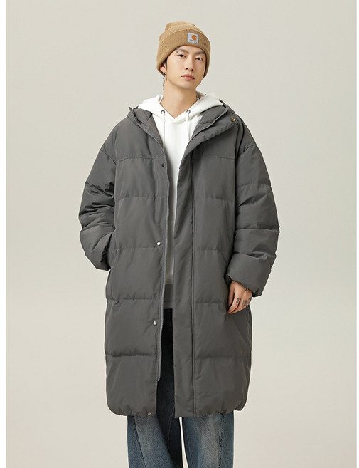 블라벨리 하프 기장 패딩 남자 겨울 도톰하고 따뜻한 물뿌림 방지 후드 패딩 무릎 위 캐주얼 패딩 점퍼HY770