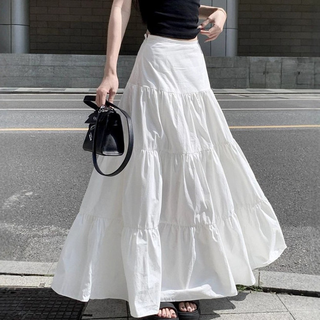 후암마켓 여성 플레어 캉캉 A 라인 여신 롱 스커트