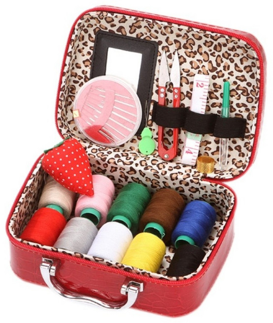 케이엠 반짇고리세트 풀세트 바느질함 휴대용 가정용, 레드, 1개