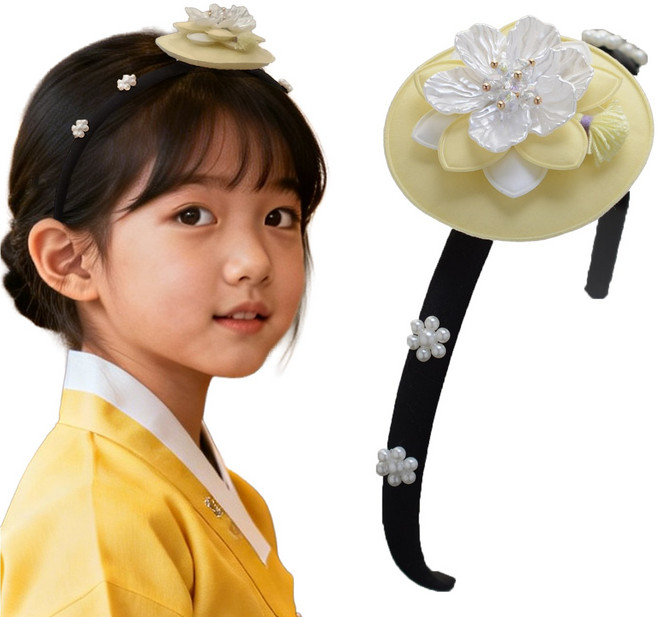 핸날 우리아이 한복 꽃장식 명절 배씨 머리띠