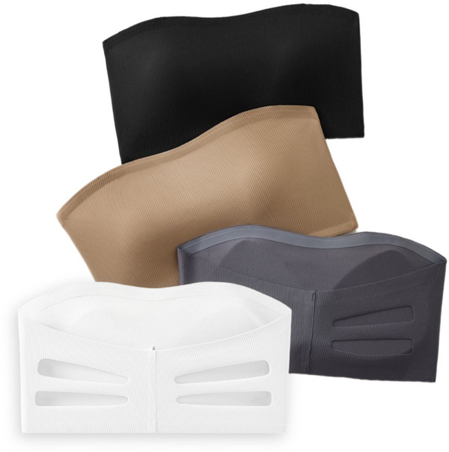 하루핏 일체형 볼륨패드 오프숄더 골지 튜브탑 브라탑 4종세트