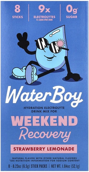 효과가 좋은 Waterboy 주말 회복 수분 공급 전해질 드링크 믹스 딸기 레모네이드 스틱팩 8개 개당 6.5g(0.23oz) 최저가격, Waterboy주말회복수분공급전해질드링크믹스딸기레모네이 - 쿠팡