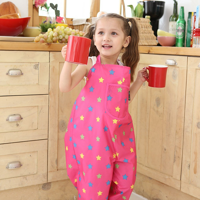 엘리몽 멜빵형 놀이복 아기 미술가운, 해피스타 핑크