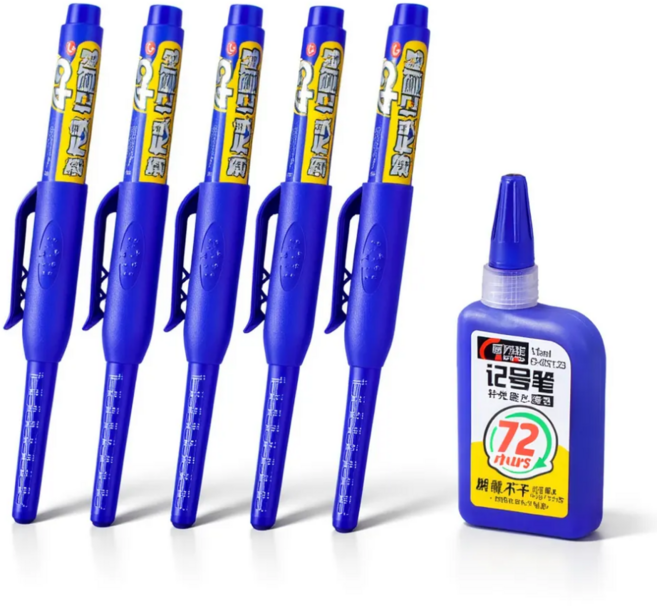 보리도리 목공용 마커펜 45mm 긴촉 마킹펜 리필형, 5개, 2. 블루펜 5개 + 리필잉크