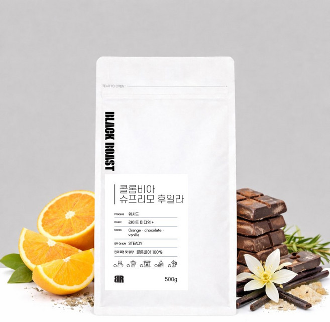 블랙로스트 콜롬비아 슈프리모 후일라 원두커피 홀빈(분쇄안함), 1개, 500g