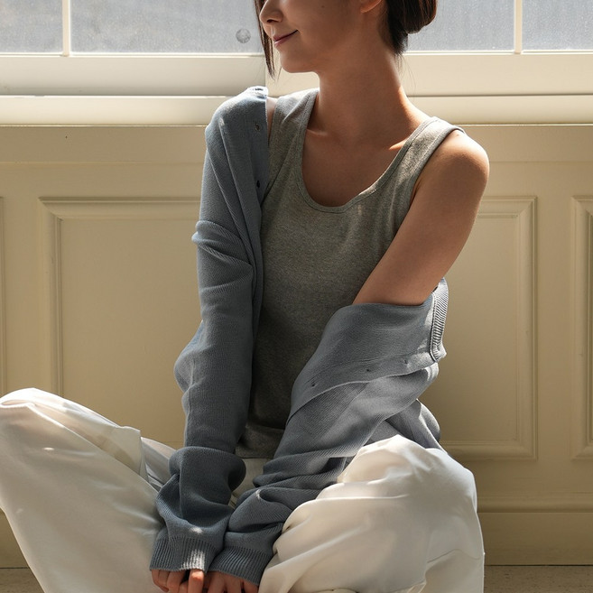 유투 퓨어 코튼 여자 끈나시 런닝형 국산 이너 나시탑