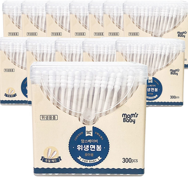 맘스베이비 유아용 위생면봉, 300개입, 12개