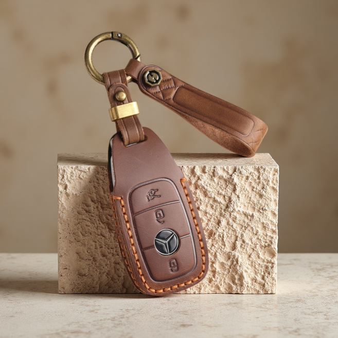 GASUNG 고급 벤츠 가죽 차키케이스 키홀더+ Mercedes Benz 차량용 키커버, B타입, 레트로 브라운