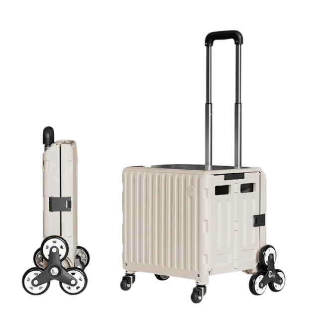 四輪摺疊購物推車 75L 靜音萬向輪 露營收納推車, 【75L】無平拉 爬樓梯 無煞車 暖灰, 1層