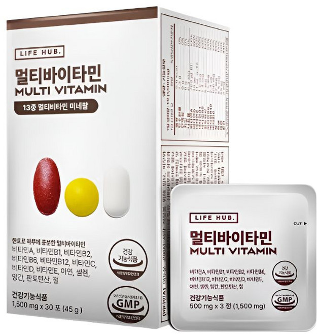 라이프허브 올인원 멀티바이타민 13종 미네랄 30포 (30일분), 2박스, 30정