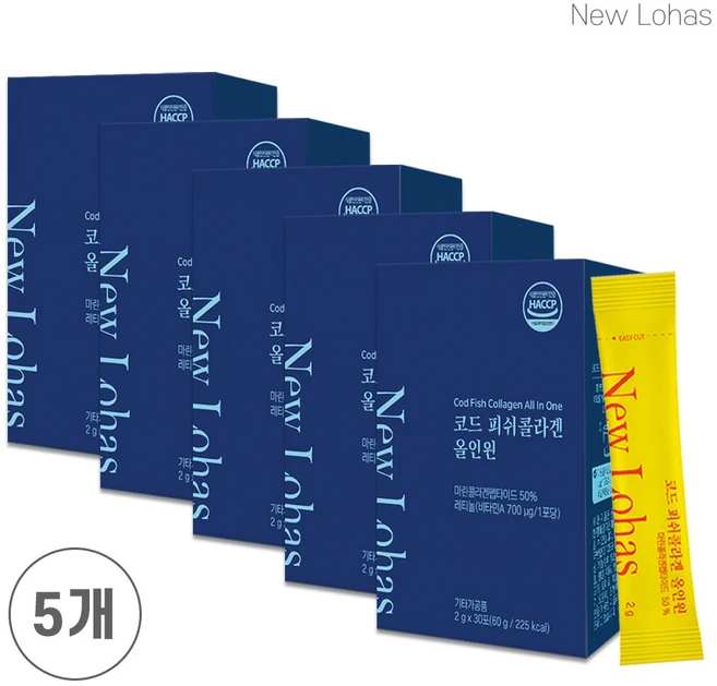 [리뉴얼이벤트] 노르웨이 저분자 코드 피쉬콜라겐 올인원 먹는 레티놀 콜라겐, 60g, 5개 - 쿠팡