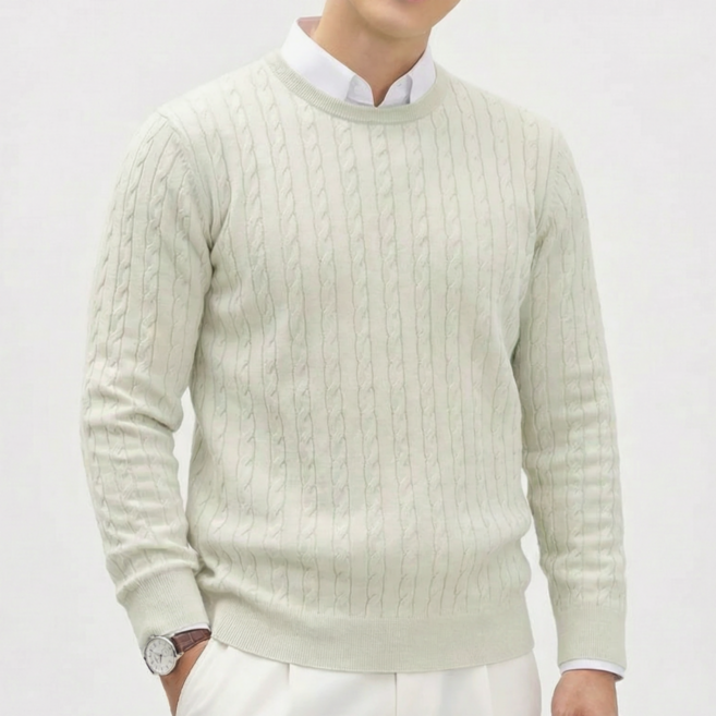 바이로이 남성 모달 라운드넥 꽈배기 긴팔 니트