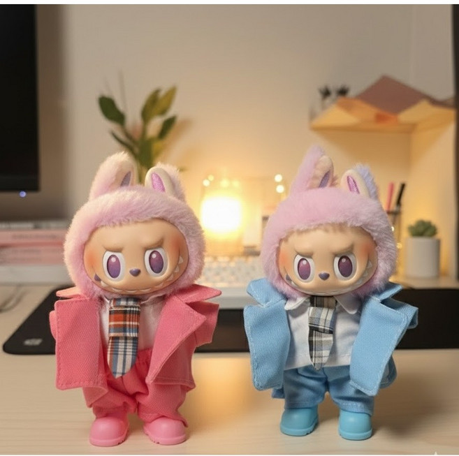 핑크팝 라부부 인형옷 1 2 3세대 전용 의상 세트 세일러복 투피스 or 수트 세트 라부부호환 라부부꾸미기 라부부옷 라부부인형 키링, 1개, 핑크 수트 룩