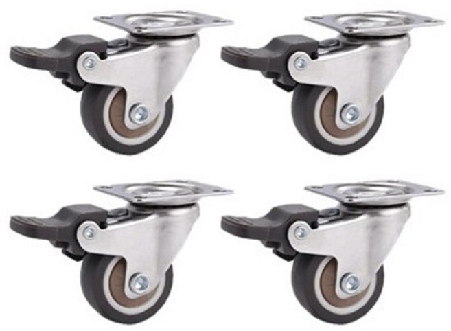 1인치 1.5인치 가구바퀴 무소음 브레이크형 캐스터 고무재질, 4개