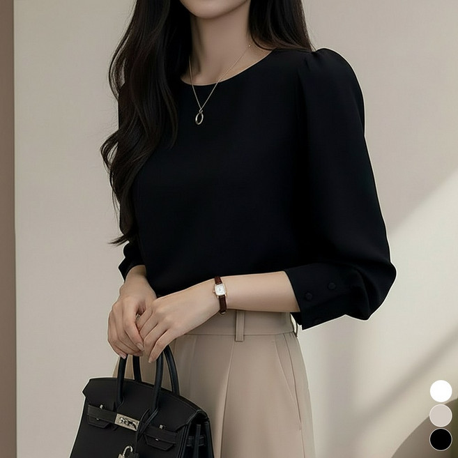 끌로이 여성 링클프리 브이넥 블라우스 셔츠 남방 라운드넥 오피스룩 데일리룩 셔링