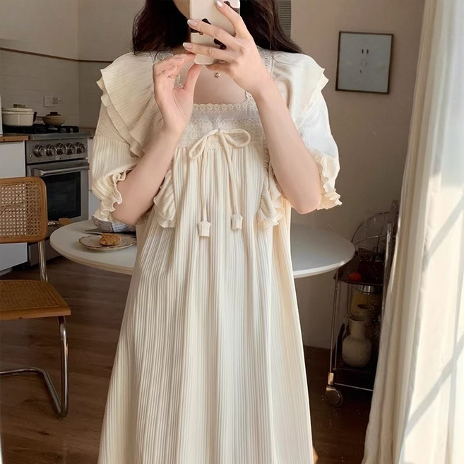 여름 여성 잠옷 원피스 반팔 오버핏 빅사이즈 원피스 잠옷 데일리룩 캡내장 파자마 홈웨어