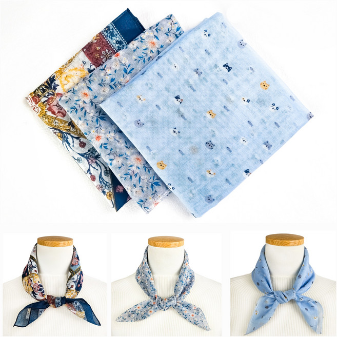 이코제이 국내생산 아사면 스카프 손수건 3종 세트