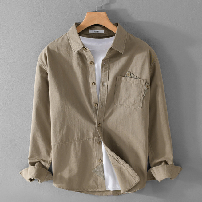 jacq 春秋季男裝休閒長袖襯衫 寬鬆潮流簡約百搭青年清新男襯衫